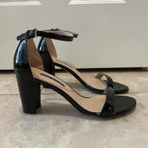 Stuart Weitzman  Black Patent Ankle-Strap Sandals